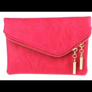 Fuchsia vegan leather clutch!