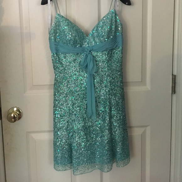 Jovani Blue/Aqua Sequins Dress Size Small (2-4)