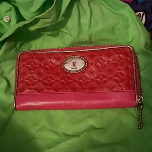 Red and pink leather fossil wallet