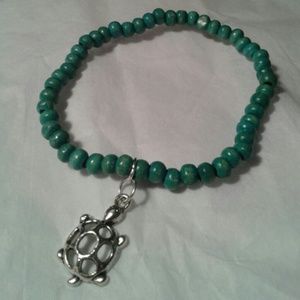 Blue Bracelet with Turtle Charm