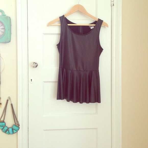 Black faux leather peplum tank