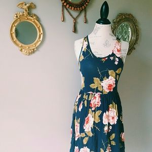 Black Floral Backless Dress