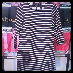 J. Crew navy striped silk dress