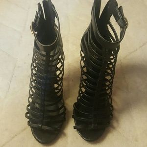 Black caged heels