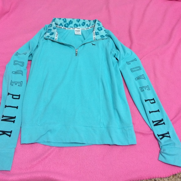 Victoria Secret Pink Blue Cheetah Half Zip