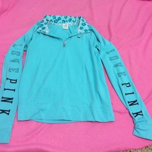 Victoria Secret Pink Blue Cheetah Half Zip
