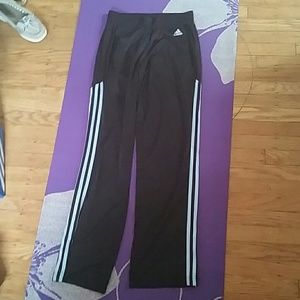 Adidas small soccer pant with 3 light blue stripes