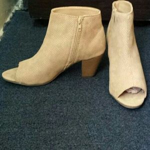 Faux suede peep toe boots