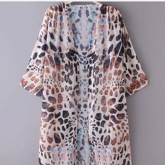 Leopard Print Sheer Chiffon Kimono  Coverup - Picture 2 of 4