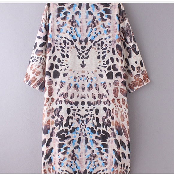 Leopard Print Sheer Chiffon Kimono  Coverup - Picture 3 of 4