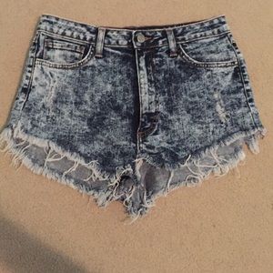 Acid wash jean shorts