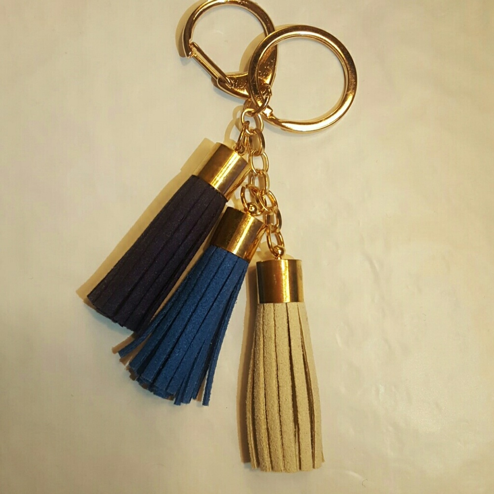 SOLDTassled Key Chain - Blue/Grey/Cream - Picture 2 of 2