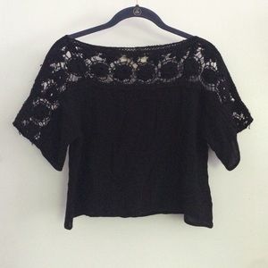 Black short sleeve w/croched neckline and sleeves