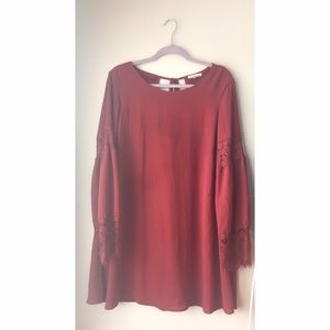 Maroon, Long Sleeve Lacy Dress