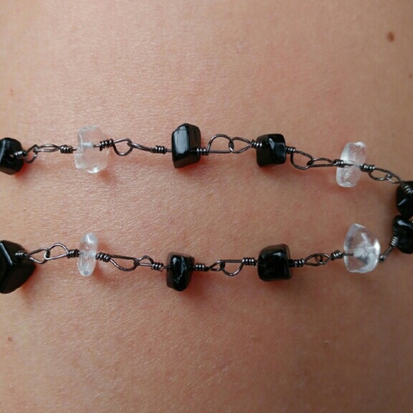 Onyx and Quartz Handmade Wire Wrapped Bracelet