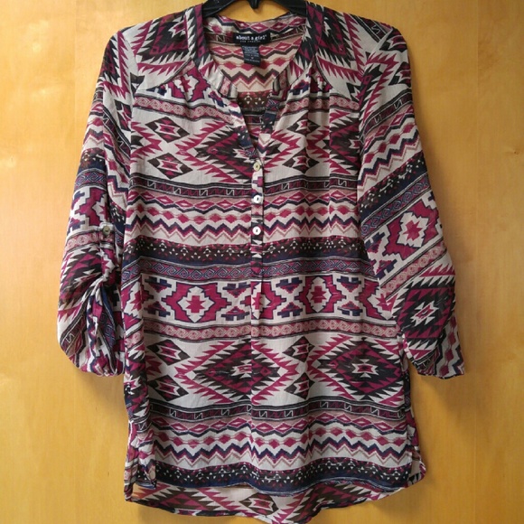 About A Girl Tops - About A Girl Pink Black Southwest Print Blouse