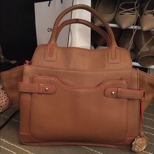 Vince Camuto Leather Tote with Contrast Trim