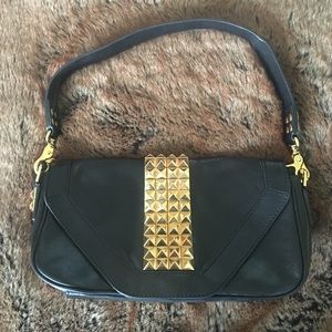 Black Leather Tory Burch Bag with Gold Studs