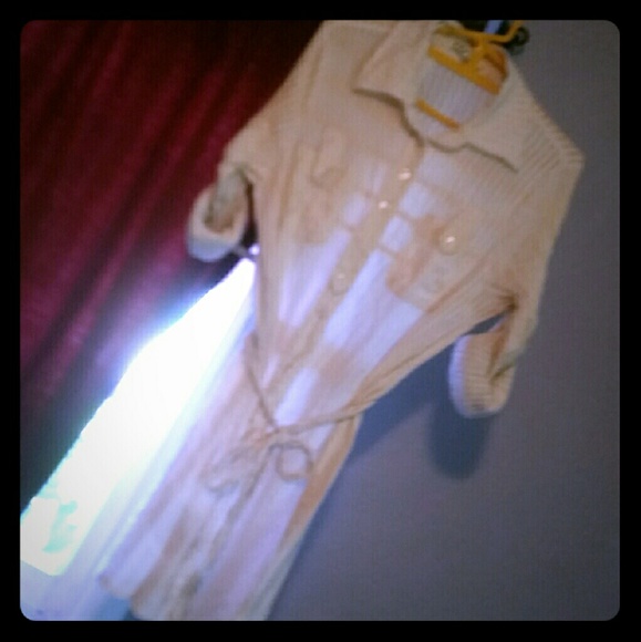 Off-White Semi-Transparent Button-Down Cover Up.