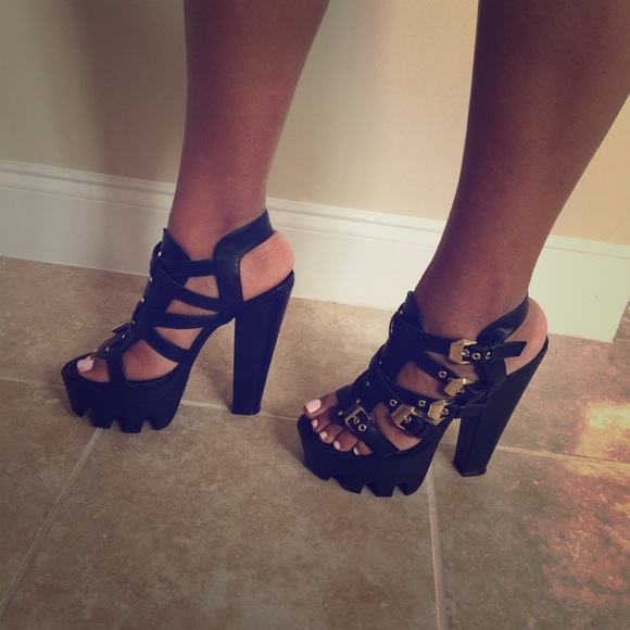Black Faux Leather Heels