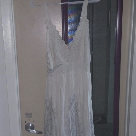 Crochet sundress with gray details at the bottom