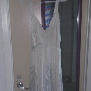 Crochet sundress with gray details at the bottom