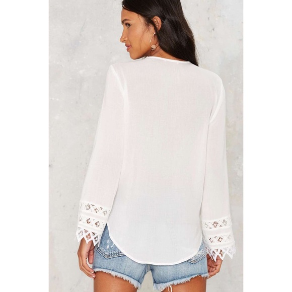 Crochet Trim Surplice Long Sleeve Top - Picture 3 of 4