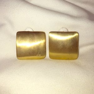 Large Gold & White Square Clip On Earrings