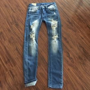 Machine destroyed jeans, sz 28, skinny