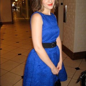 BCBGMAXAZRIA sleeveless A-line dress w/ jewel belt