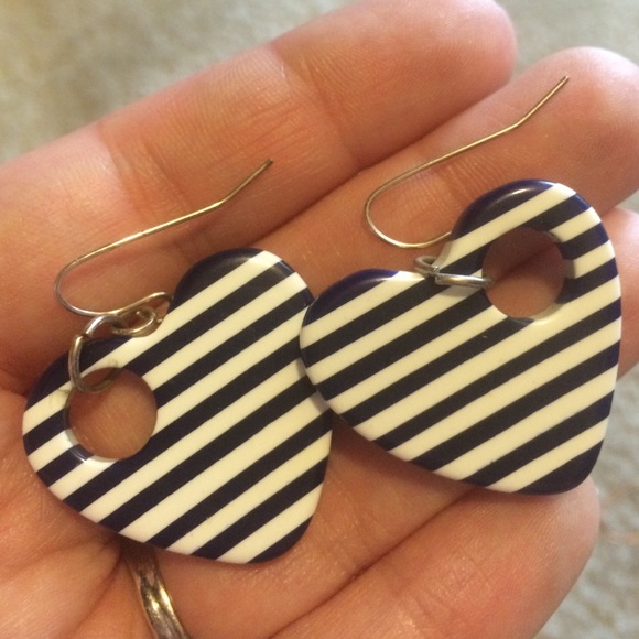 Heart 💙Navy white stripe earrings