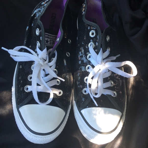 NOT FOR SALE Worn twice , Black glitter converse!