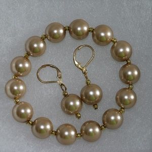 Champagne Pearl Bracelet & Earrings