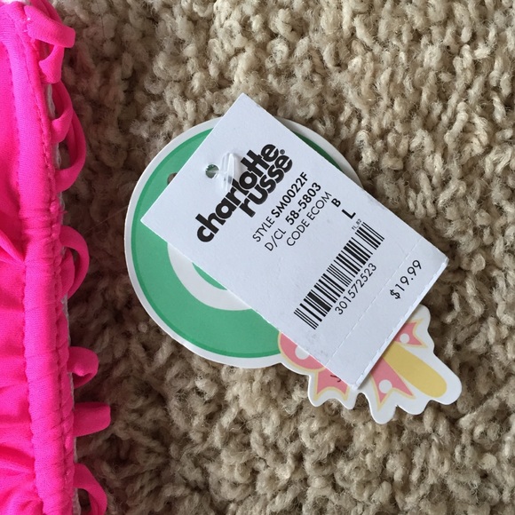 NWT Hot neon pink bandeau swim top - Picture 2 of 3