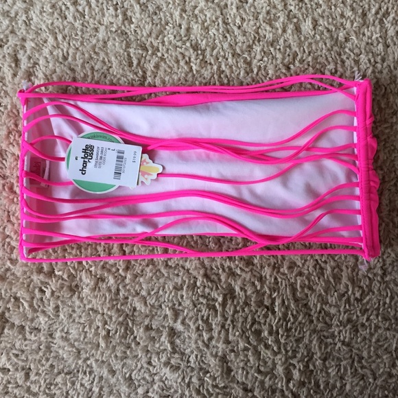 NWT Hot neon pink bandeau swim top - Picture 3 of 3
