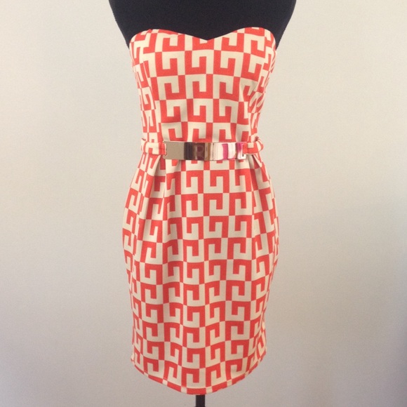 Strapless Greek Key Print Dress