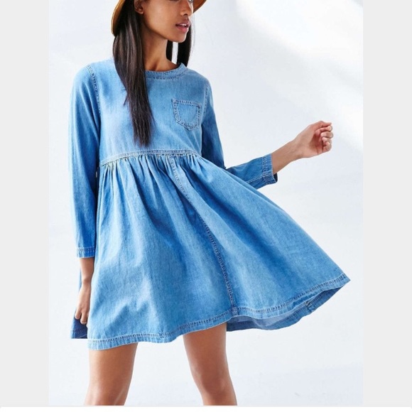 BDG Blue Jean Babydoll Dress Vintage Denim Long - Picture 2 of 4