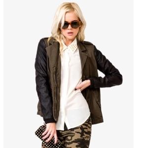 Forever 21 Army Green Military Leather Jacket