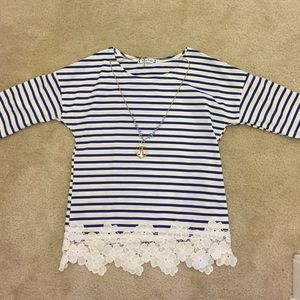 Navy and white striped shirt