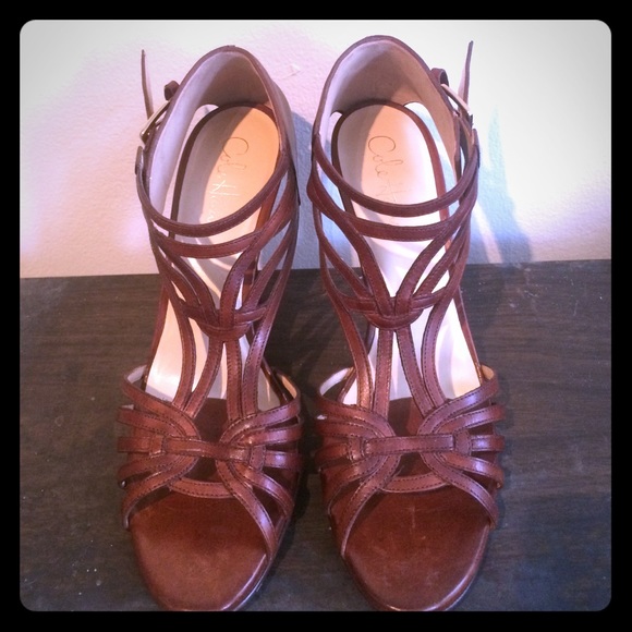 Cole Hann strappy brown leather heels