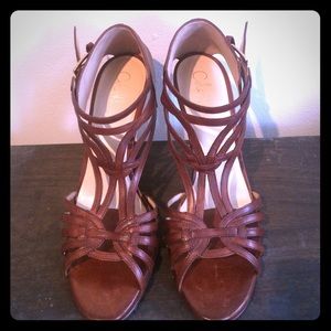 Cole Hann strappy brown leather heels