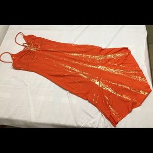 Bella Orange Dress with Metallic Gold