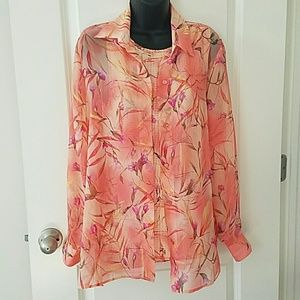 Floral sleeveless top w long-sleeved button down