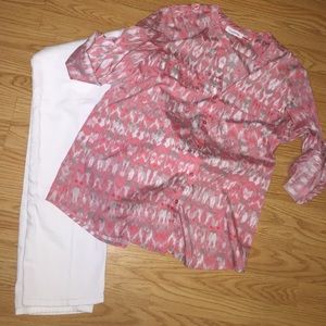 Calvin Klein coral/gray/white top size large.