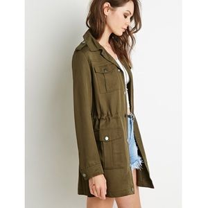 Forever 21 Longline Utility Jacket in Olive