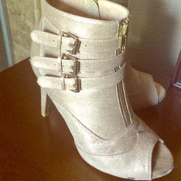 Gold tone high heel booties