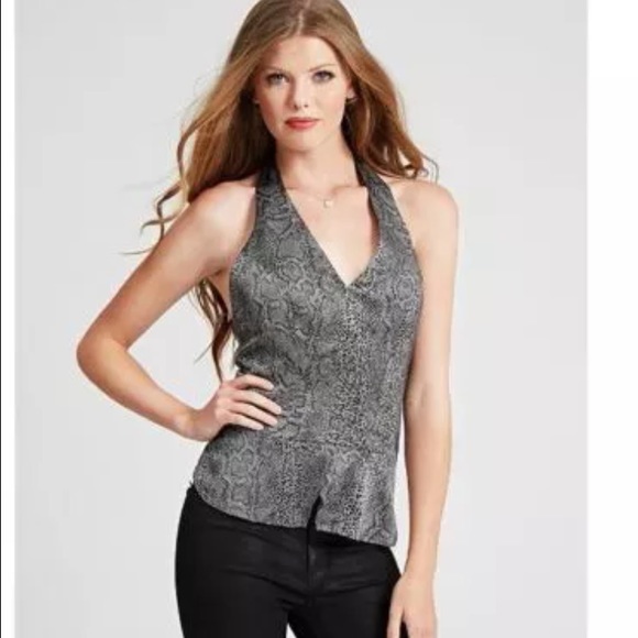 Guess Snake Print Crossover Peplum Halter