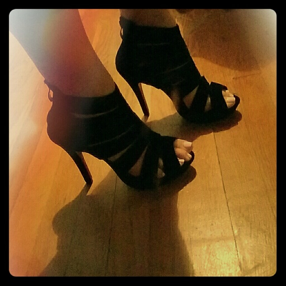 Black strappy high heels