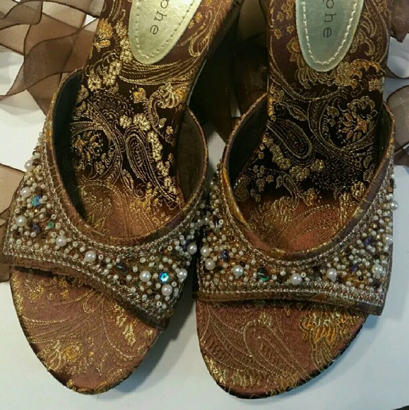 Apostrophe embellished lace up sandles 9 1/2