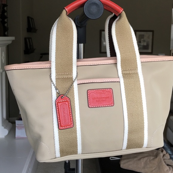 Authentic Coach khaki microfiber mini tote.